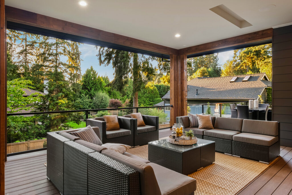 Bellevue luxury home plan includes 961 square feet of deck space, almost all covered