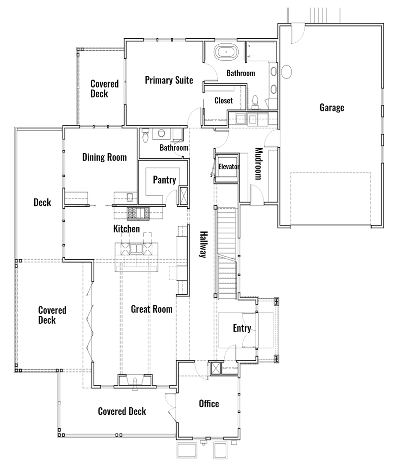 Bellevue luxury home plan: the main floor